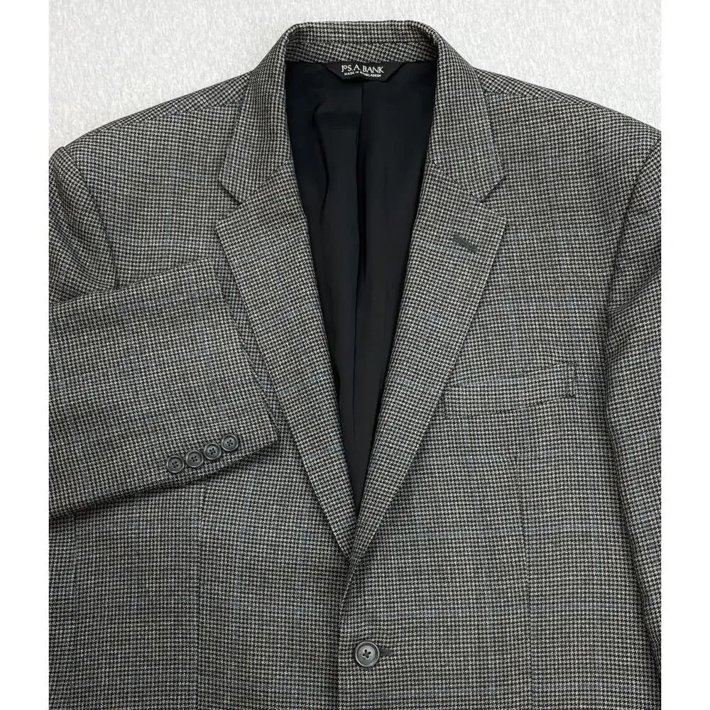 Jos A Bank Blazer Mens 43L‎ 100% Wool Houndstooth 2 Button Single Breasted